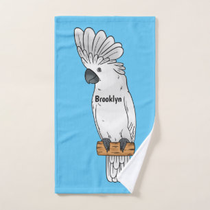 Umbrella cockatoo bird cartoon illustration  bath towel set