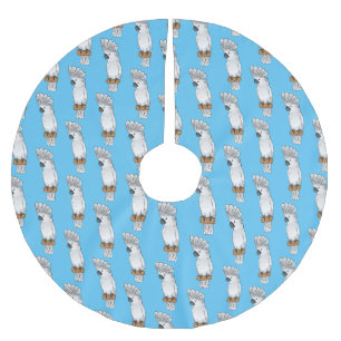 Umbrella cockatoo bird cartoon illustration brushed polyester tree skirt