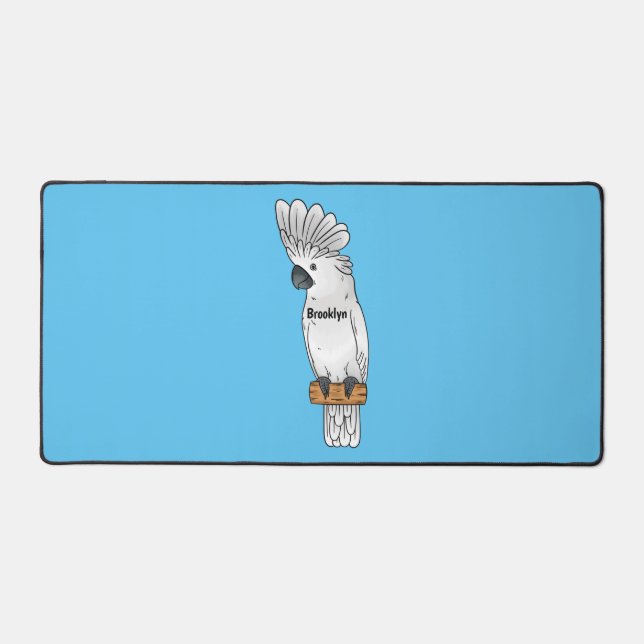Umbrella cockatoo bird cartoon illustration desk mat (Front)