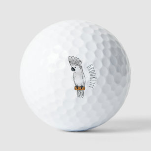 Umbrella cockatoo bird cartoon illustration golf balls