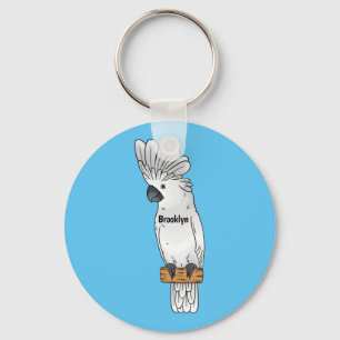 Umbrella cockatoo bird cartoon illustration key ring