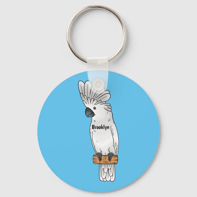 Umbrella cockatoo bird cartoon illustration   key ring (Front)