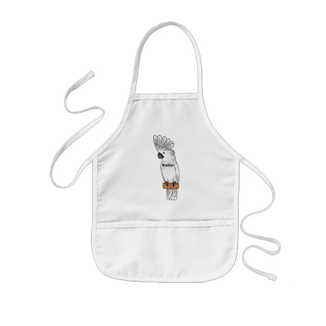 Umbrella cockatoo bird cartoon illustration kids apron (Front)