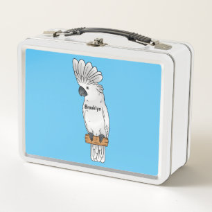 Umbrella cockatoo bird cartoon illustration metal lunch box