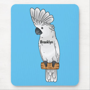 Umbrella cockatoo bird cartoon illustration mouse mat