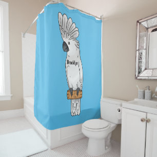 Umbrella cockatoo bird cartoon illustration  shower curtain