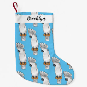 Umbrella cockatoo bird cartoon illustration  small christmas stocking