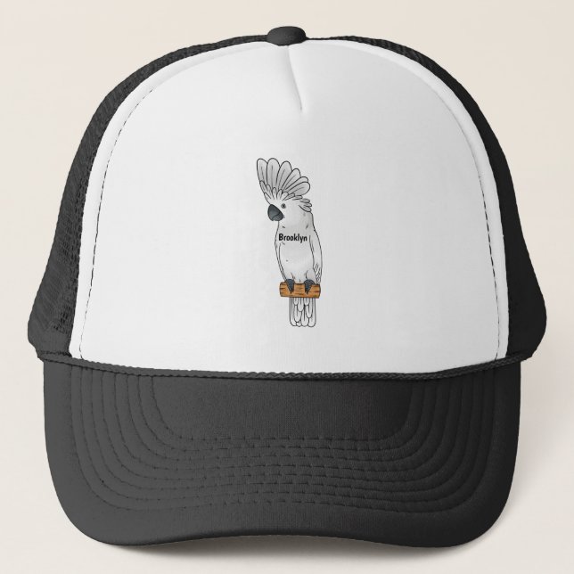 Umbrella cockatoo bird cartoon illustration  trucker hat (Front)