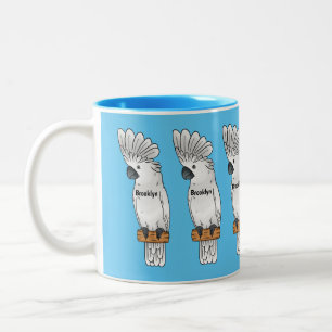 Umbrella cockatoo bird cartoon illustration Two-Tone coffee mug