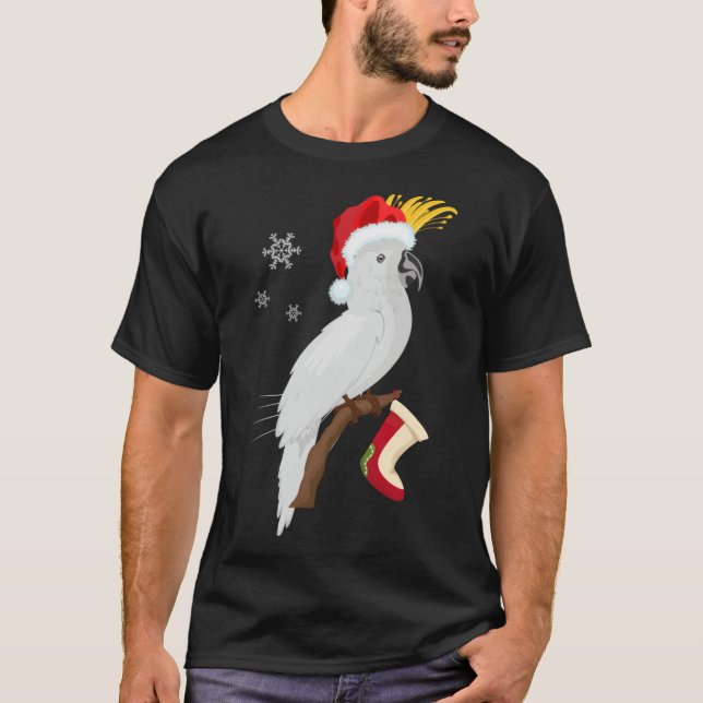 Umbrella Cockatoo Santa Hat Funny Christmas T-Shirt (Front)
