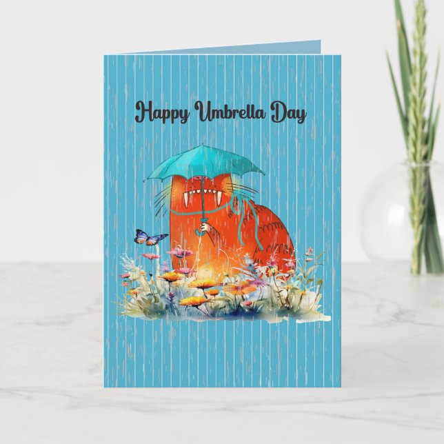 Umbrella Day Holiday with Comical Cat Thank You Card (Front)
