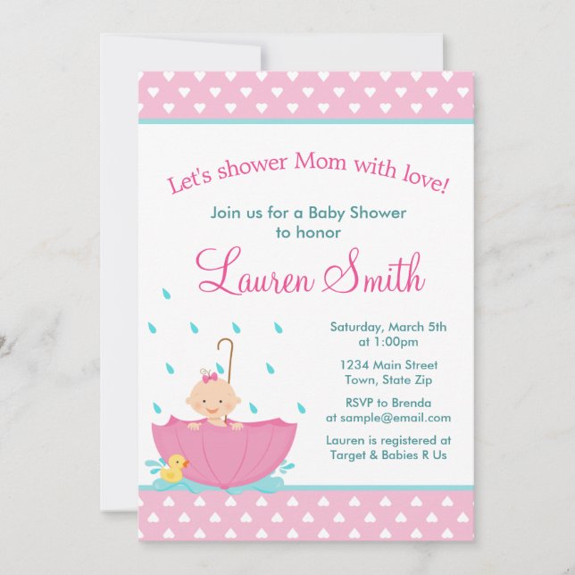 Umbrella Girl Baby Shower Invitation Card (Front)