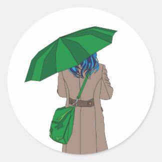 Umbrella girl classic round sticker