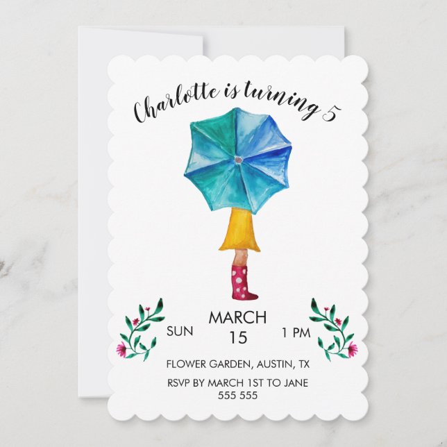 Umbrella Girl Watercolor Hearts Holiday Card (Front)