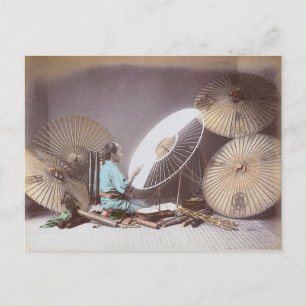 Umbrella Maker, Japan Vintage Postcard