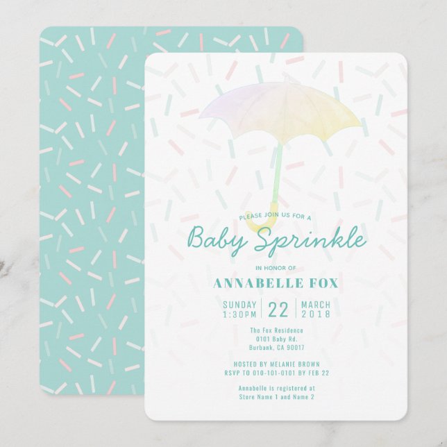 Umbrella Mint Baby Sprinkle Shower Invitation (Front/Back)