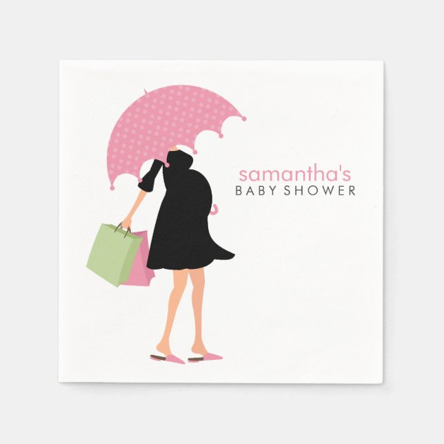 Umbrella Mummy Baby Shower {pink} Napkin (Front)