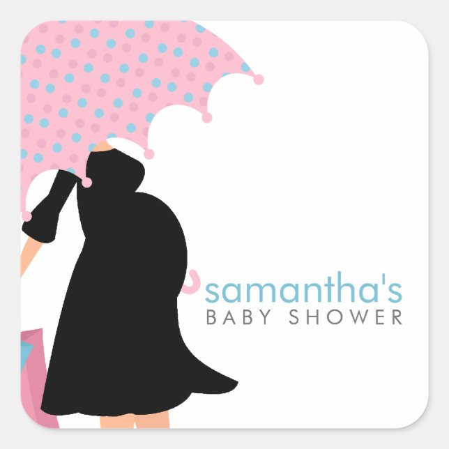 Umbrella Mummy Baby Shower Square Sticker (Front)