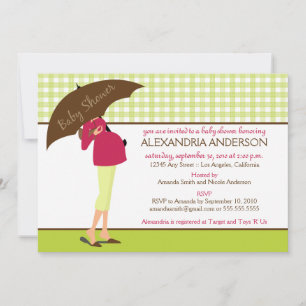 Umbrella Mummy Gingham Baby Shower Invite (lime)