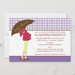 Umbrella Mummy Gingham Baby Shower Invite (purple)