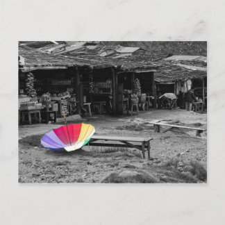 Umbrella on a market postcard