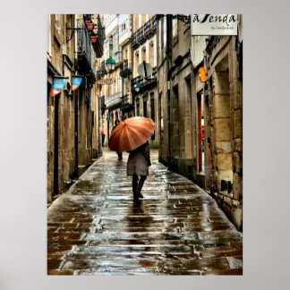 Umbrella on the Streets of Santiago De Compostela Poster