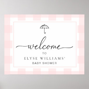 Umbrella Pink Gingham Welcome Sign