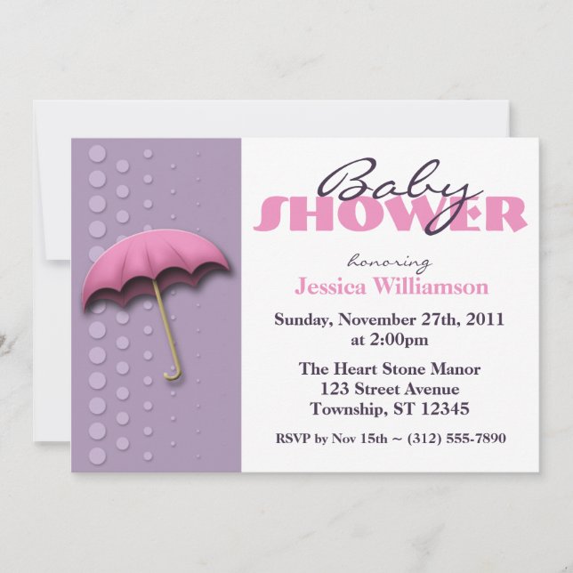 Umbrella Pink & Purple Baby Shower Invitations (Front)