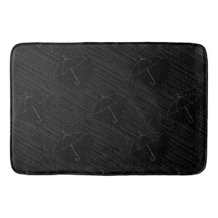 Umbrella Rain Faux Embroidery Stitches Black Bath Mat