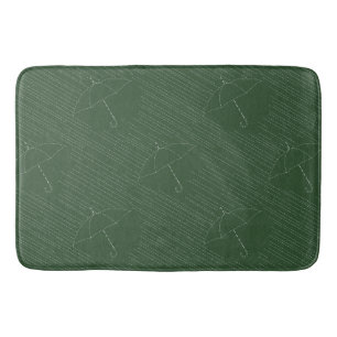 Umbrella Rain Faux Embroidery Stitches Green Bath Mat