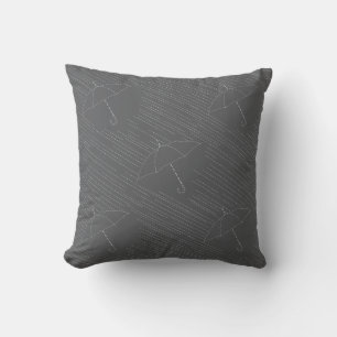 Umbrella Rain Faux Embroidery Stitches Grey Cushion