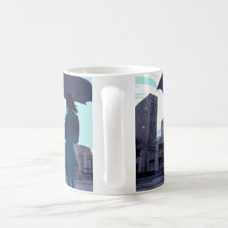 Umbrella Silhouette in the Rain Blue Coffee Mug