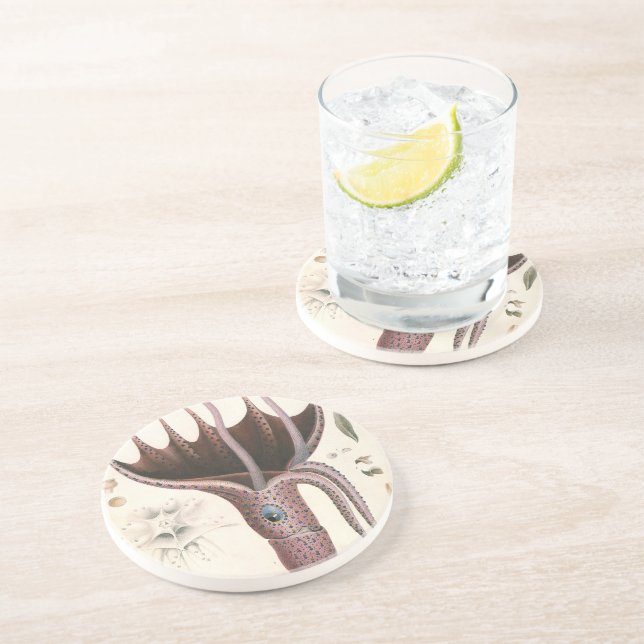 Umbrella Squid, Vintage Marine Life Animals Coaster (Side)