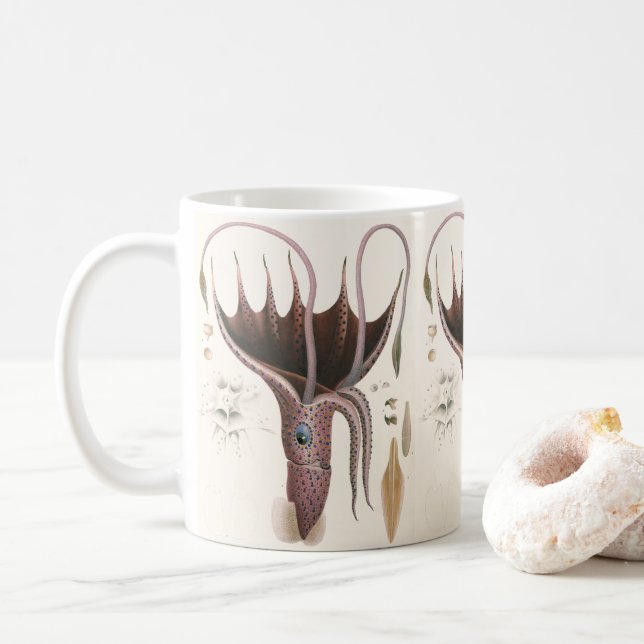 Umbrella Squid, Vintage Marine Life Animals Coffee Mug (With Donut)