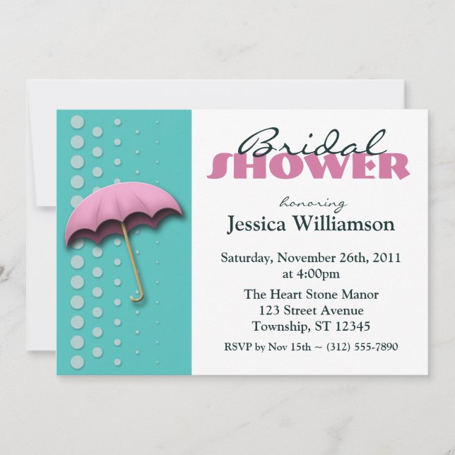 Umbrella Teal & Pink Bridal Shower Invitations (Front)