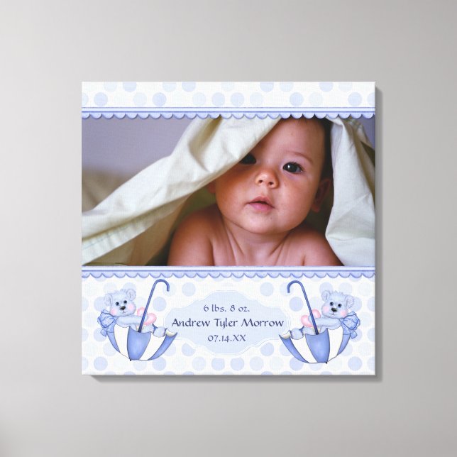 Umbrella Teddy Bear Polka Baby Canvas Print (Front)