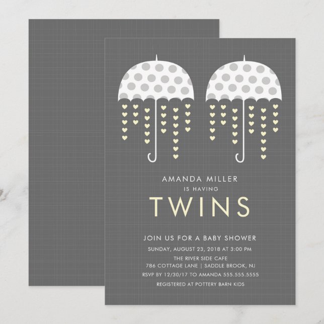 Umbrella TWINS Baby Shower Invitation (Front/Back)
