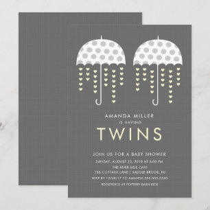 Umbrella TWINS Baby Shower Invitation