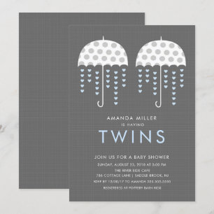 Umbrella TWINS Boys Baby Shower Invitation