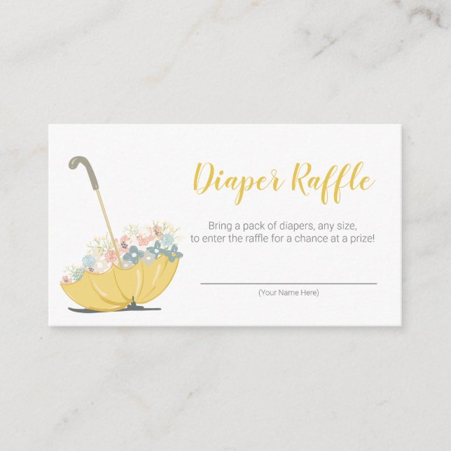 Umbrella with Flowers Yellow Diaper Raffle Ticket Enclosure Card (Front)