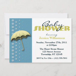 Umbrella Yellow & Blue Baby Shower Invitations