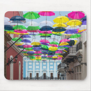 Umbrellas Above San Juan Streets and Mansion Mouse Mat