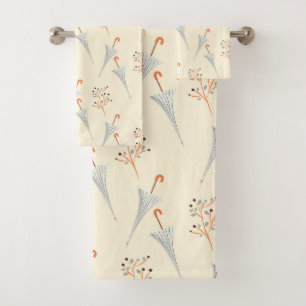 Umbrellas and Autumn Foliage Bath Towel Set