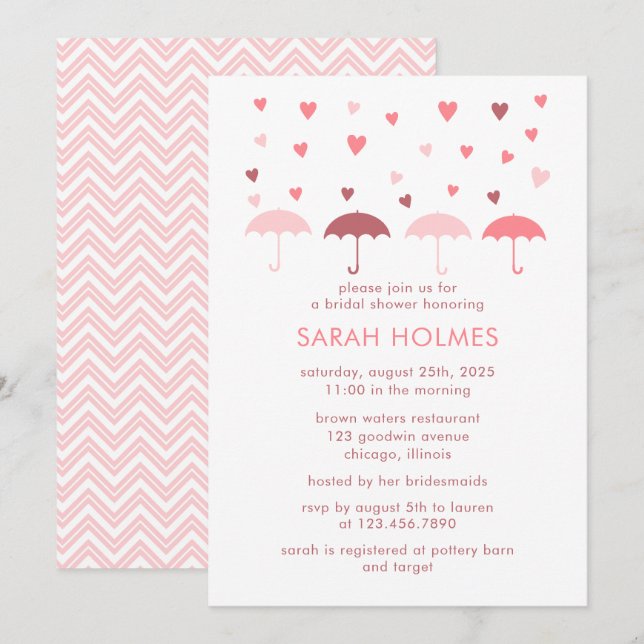 Umbrellas and Hearts Bridal Shower Invitation (Front/Back)