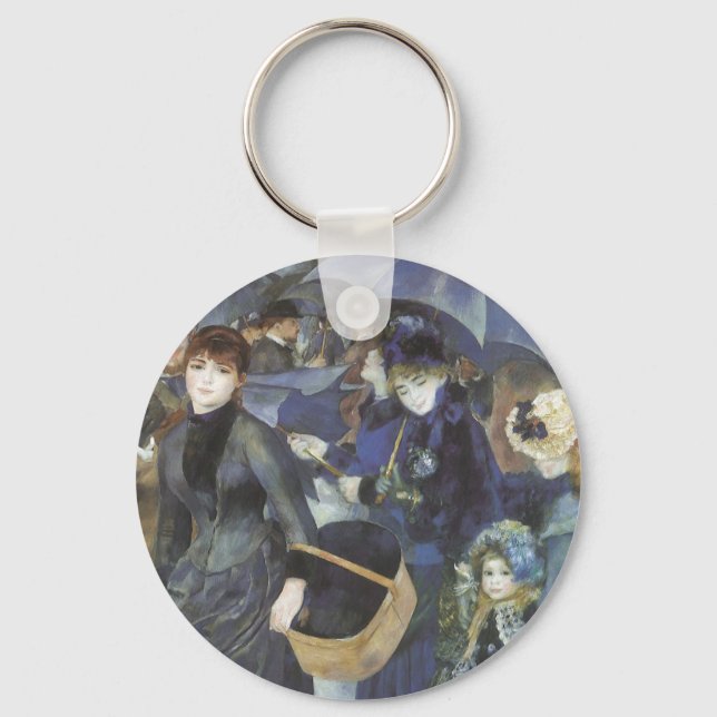 Umbrellas by Pierre Renoir, Vintage Impressionism Key Ring (Front)