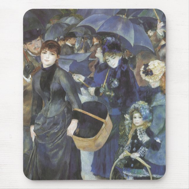 Umbrellas by Pierre Renoir, Vintage Impressionism Mouse Mat (Front)