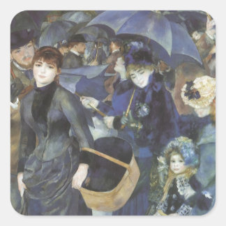 Umbrellas by Pierre Renoir, Vintage Impressionism Square Sticker