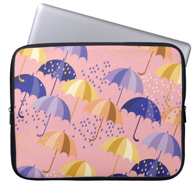 Umbrellas, drops, colourful seamless motif. laptop sleeve (Front)