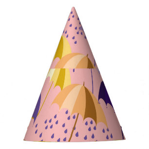 Umbrellas, drops, colourful seamless motif. party hat