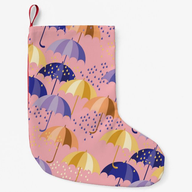 Umbrellas, drops, colourful seamless motif. small christmas stocking (Front)
